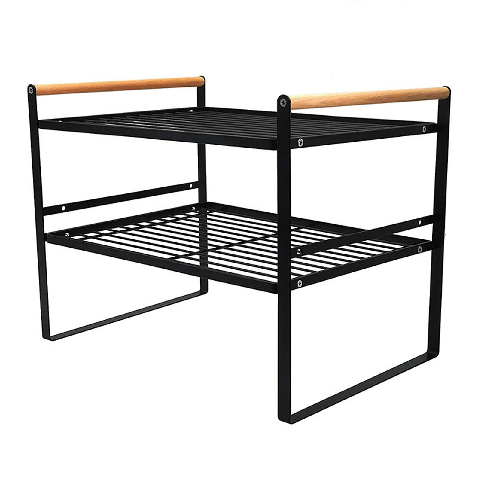 Double Layer Kitchen Storage Rack 2 Tier Non Slip Multifunctional Kitchen Organizer Shelf Black