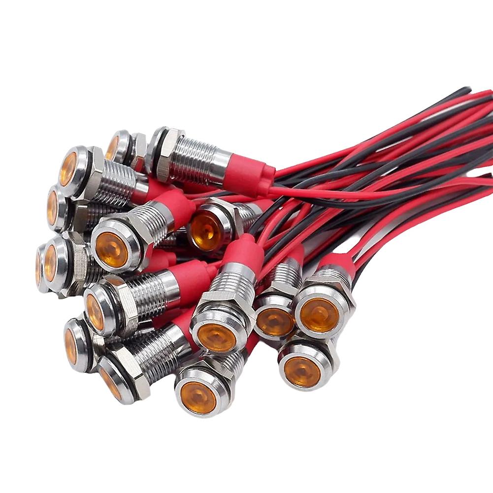 20Pcs 6mm Metal LED Warning Indicator Light Signal Lamp Pilot Onboard Display Lights with Wire 3V Orange