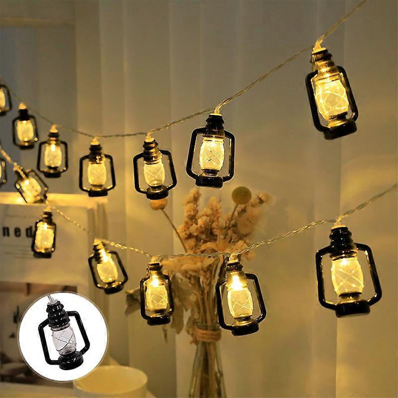 3m 20LED Retro Kerosene Bottle Lamp Camping Atmosphere Lamp String Tent Ceiling Decoration Color Lamp Retro Horse Lantern