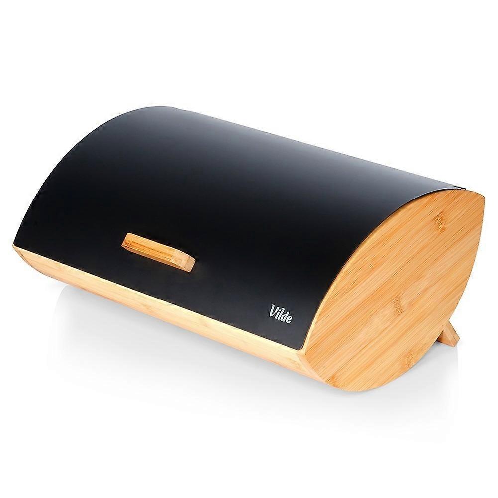 Spacious Bamboo and Black Metal Bread Box