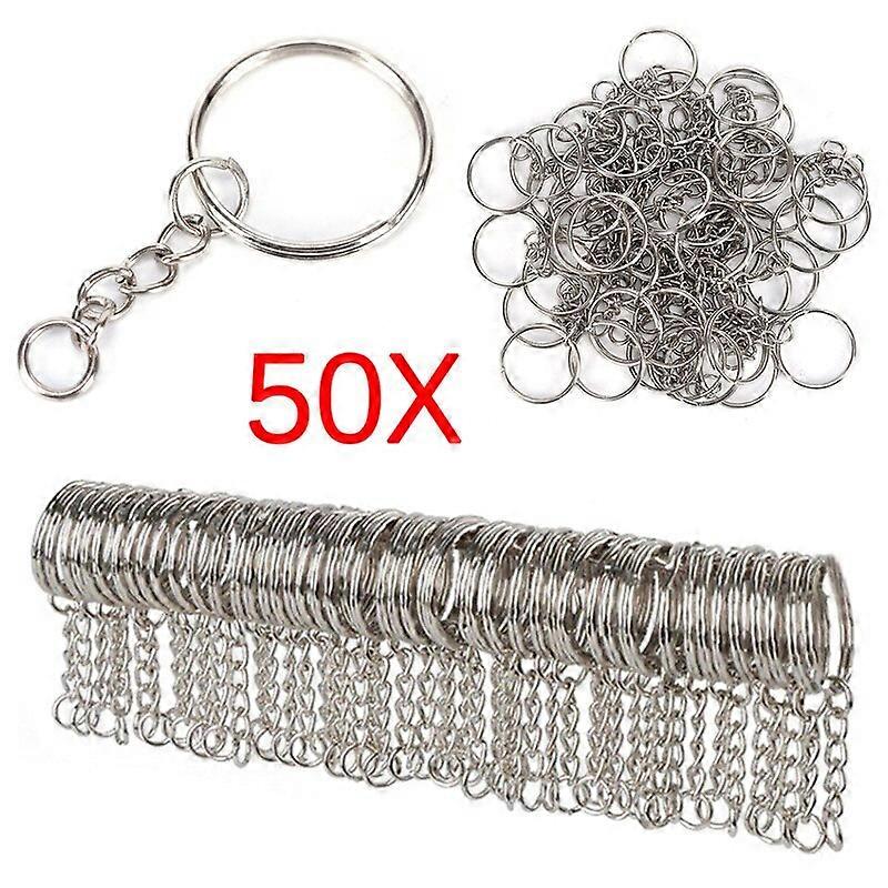 50PCS 25mm Polished Silver Keyring Keychain Split Ring Short Chain Key Rings DIY
