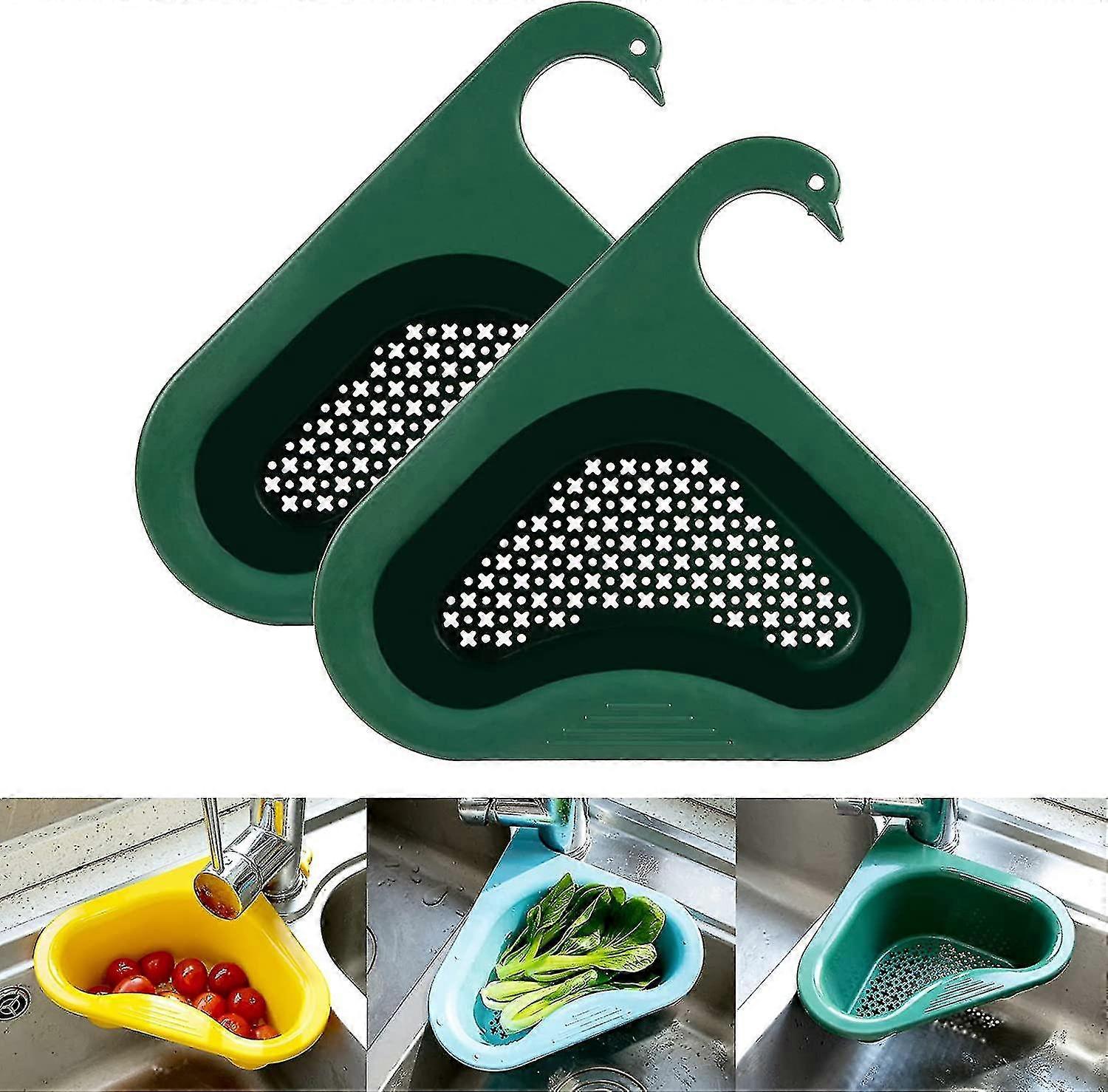 Kitchen Sink Drain Basket Swan Drain Rack - Multi-functional Hanging Filtering Triangular Drain Shelf, Corner Kitchen Sink Strainer Basket Easy To Dis