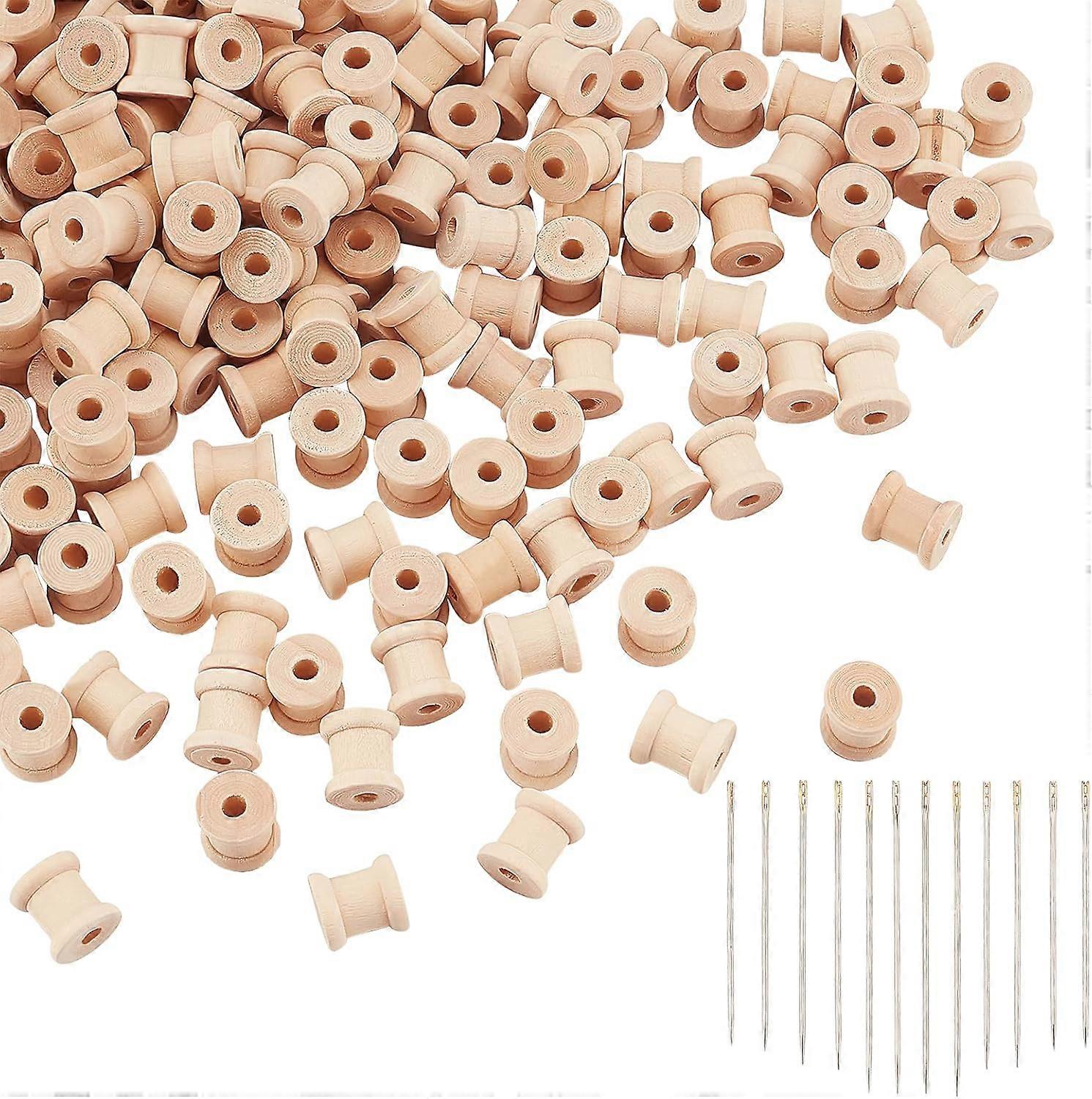 200pcs Mini Wooden Spools 0.5 Inch Empty Thread Spools Natural Wire Weaving Bobbins Wooden Wheels for Arts Crafts Cord Rope Chain Roll