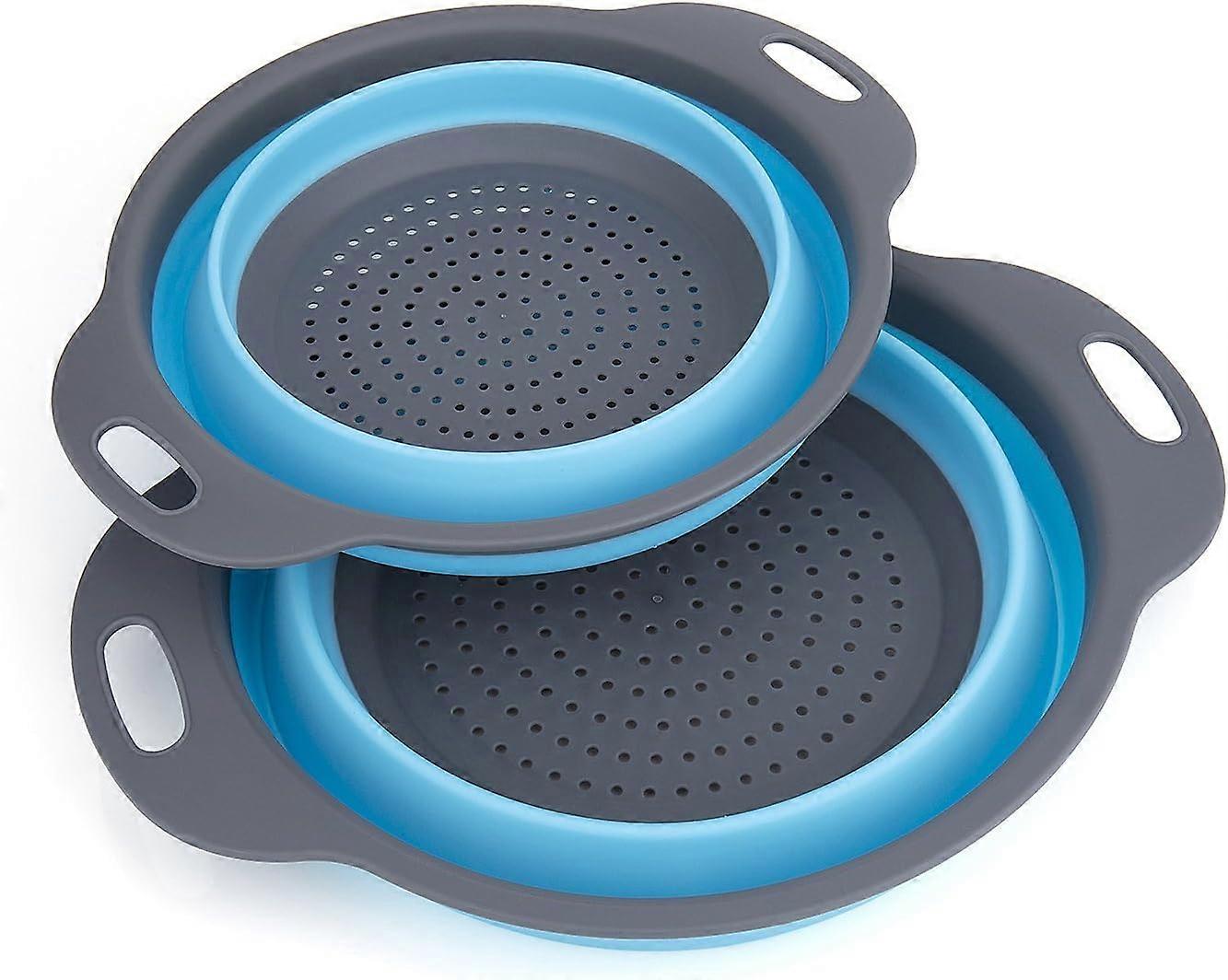 Faltbarer Seiher, 2 stck Faltbare Abtropfsieb silikon Faltbarer Nudelsieb Faltbar silikon filter gemse frucht korb fr kchenzubehr set (Blau)