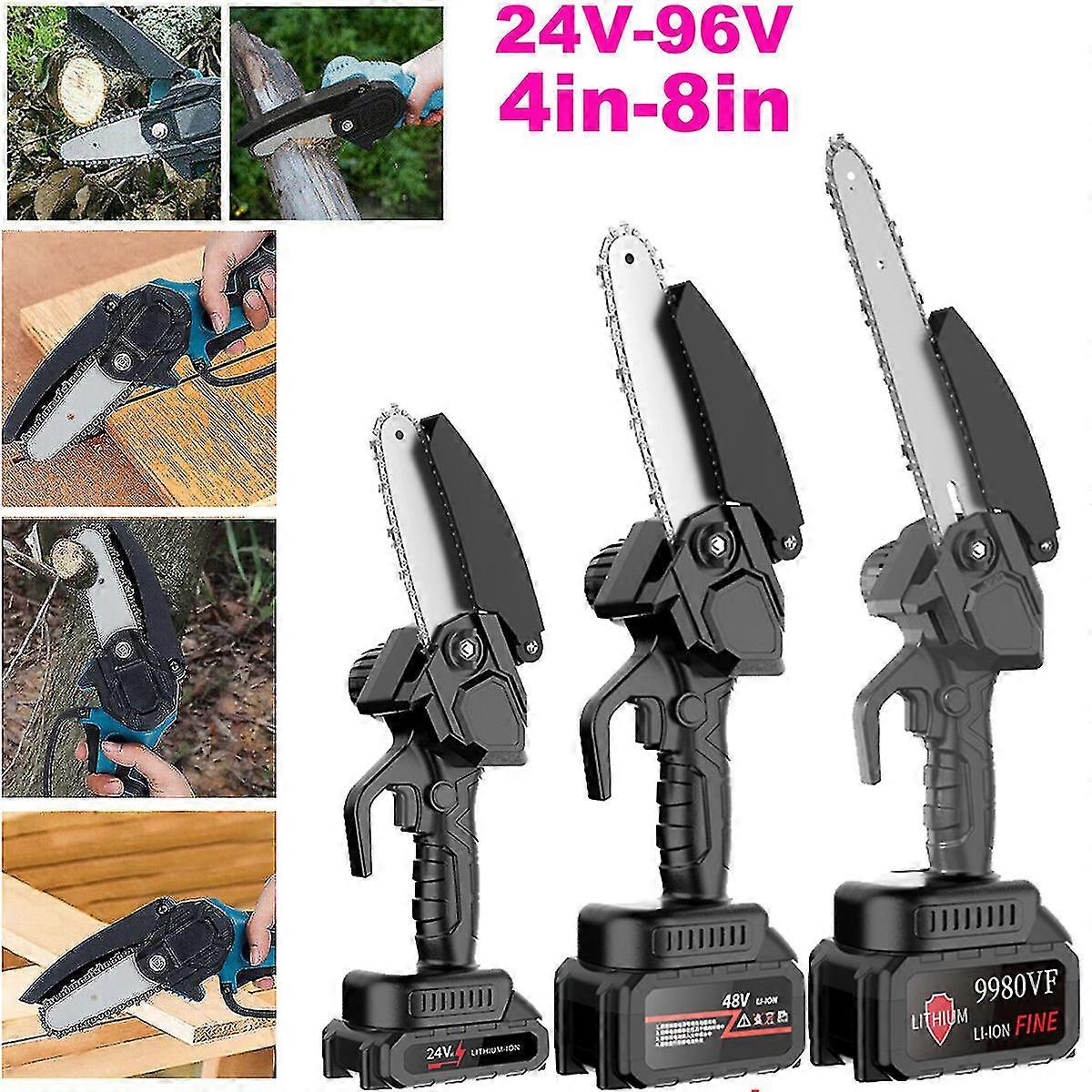 コードレス電気チェーンソー96Vポータブルミニ電気鋸片手チェーンソーバッテリー駆動、充電式ハンドヘルドチェーンソー切断用-CH-GLS