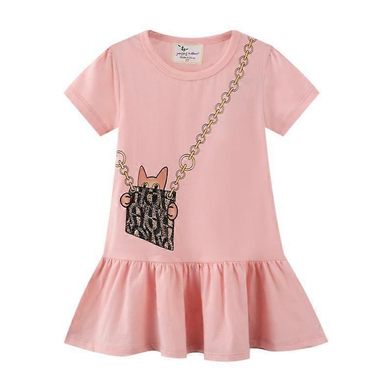 الصيف عارضة مريحة القطن الفتيات اللباس الوردي الطباعة حقيبة الظهر A- خط تنورة تنورة الأطفال