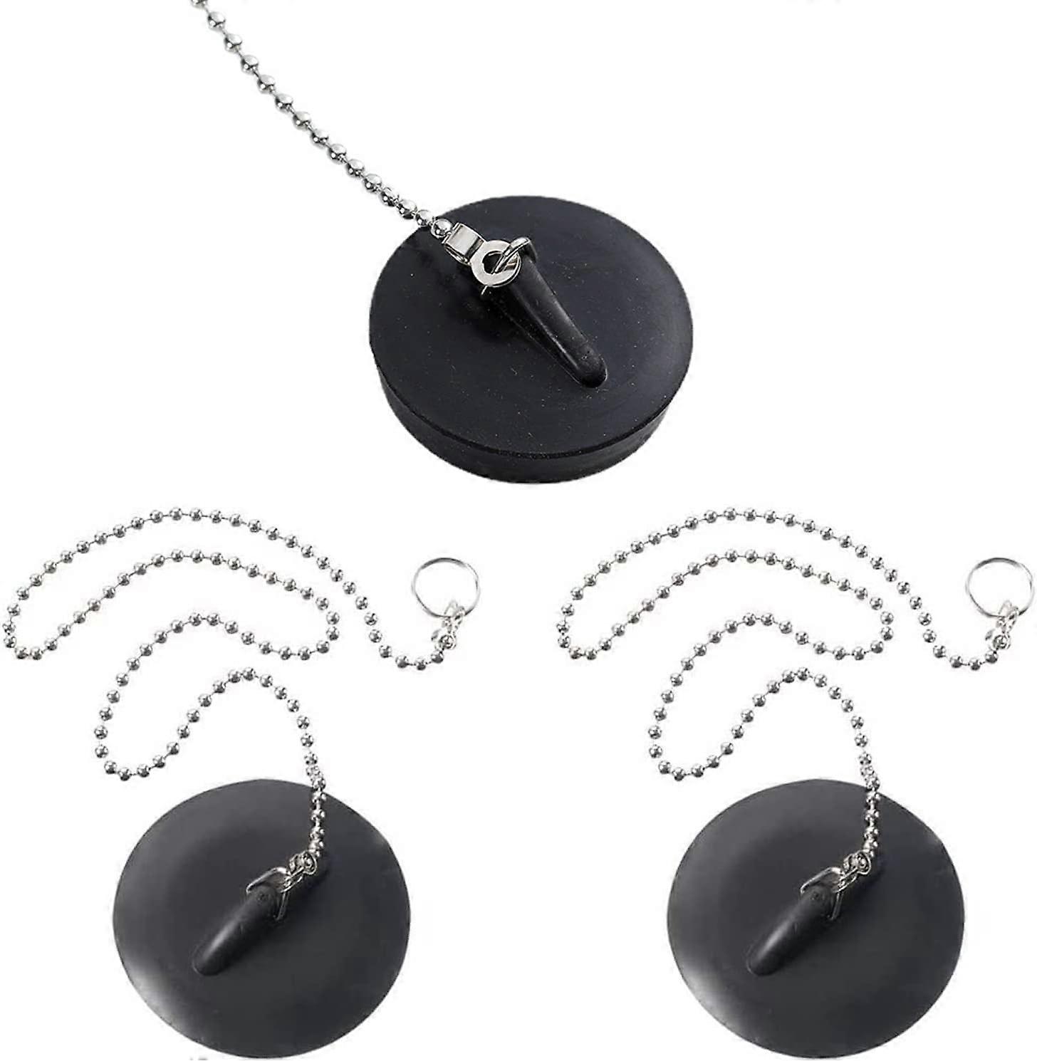3 Pieces Sink button with ball chain, Kitchen Sink cap Back  Rubber plug(40mm)