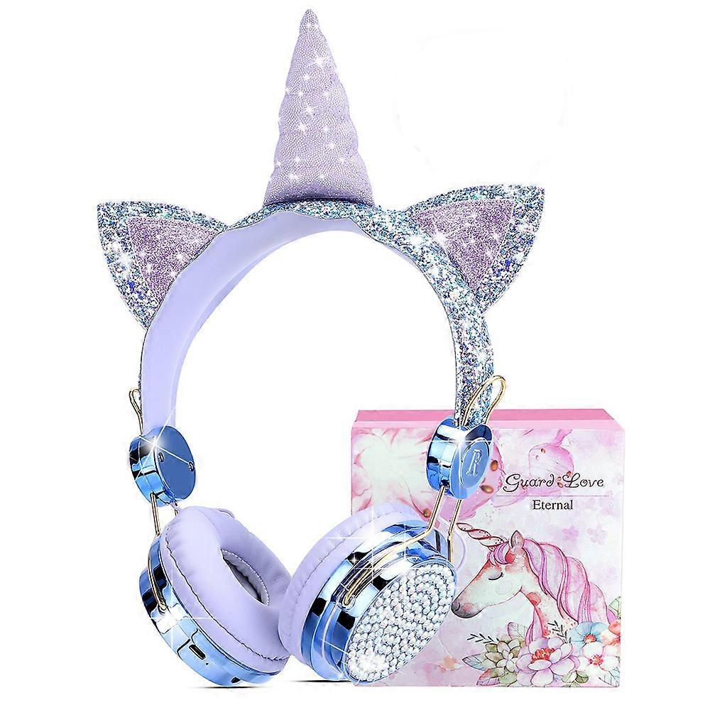 سماعات أطفال ، سماعات لاسلكية للأطفال سماعات يونيكورن للبنات سماعات بلوتوث مع ميكروفون مع عصابة رأس قابلة للتعديل ، فوق سماعة رأس على الأذن