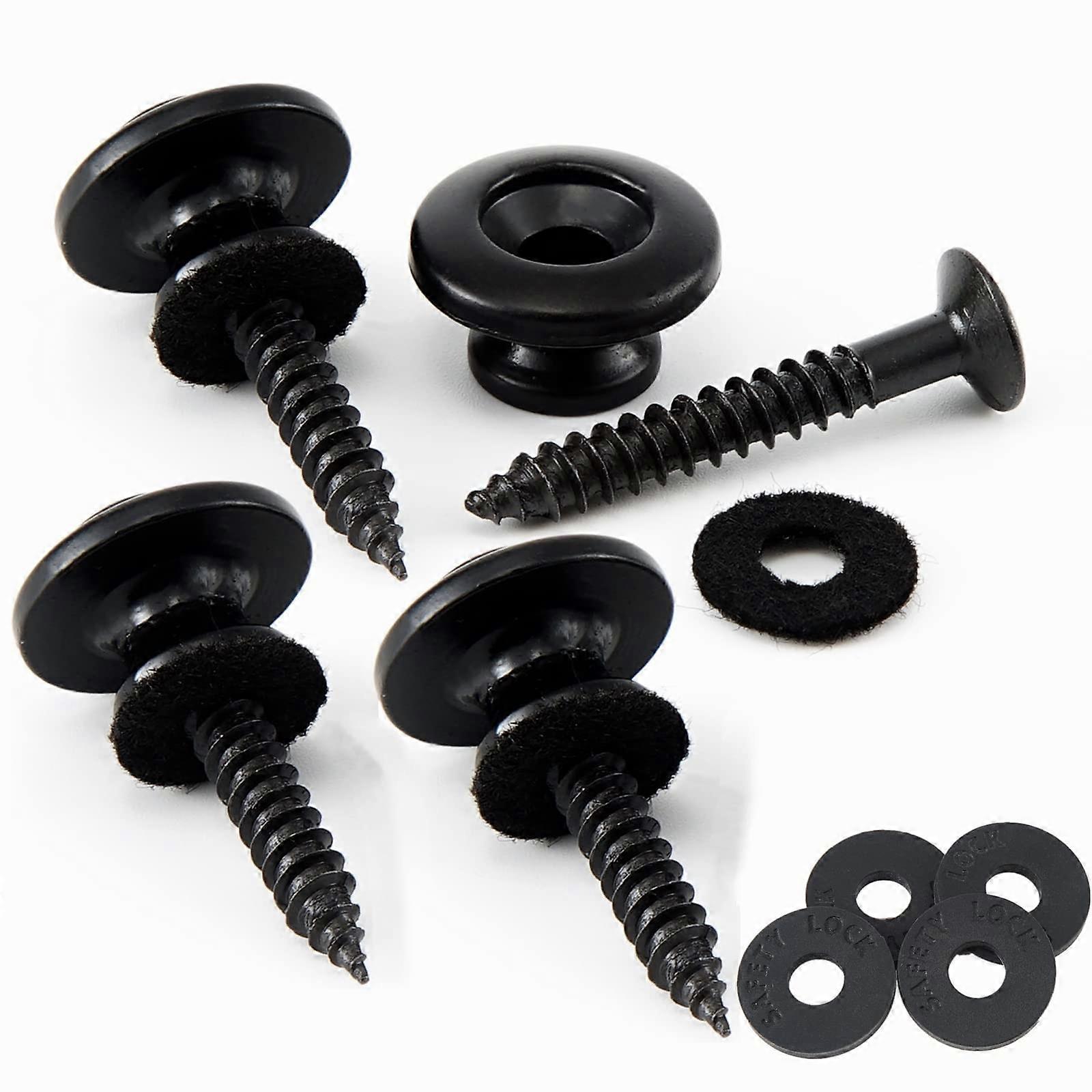 Guitar Strap Locks Ukulele Straplock Bass Strap Buttons Metal Strap Retainer System with Strap Blocks (Black 4 PCS)