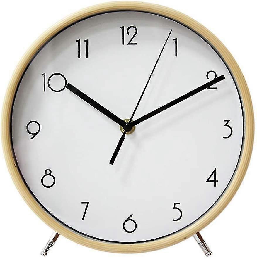 Relógio de mesa de madeira de 8 polegadas, bateria do relógio de mesa de mesa não-tique-taque operada (marrom)