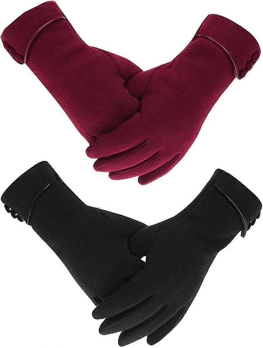 2 Pairs Of Women's Winter Gloves Touch Screen Gloves Warm Plush Gloves Lined