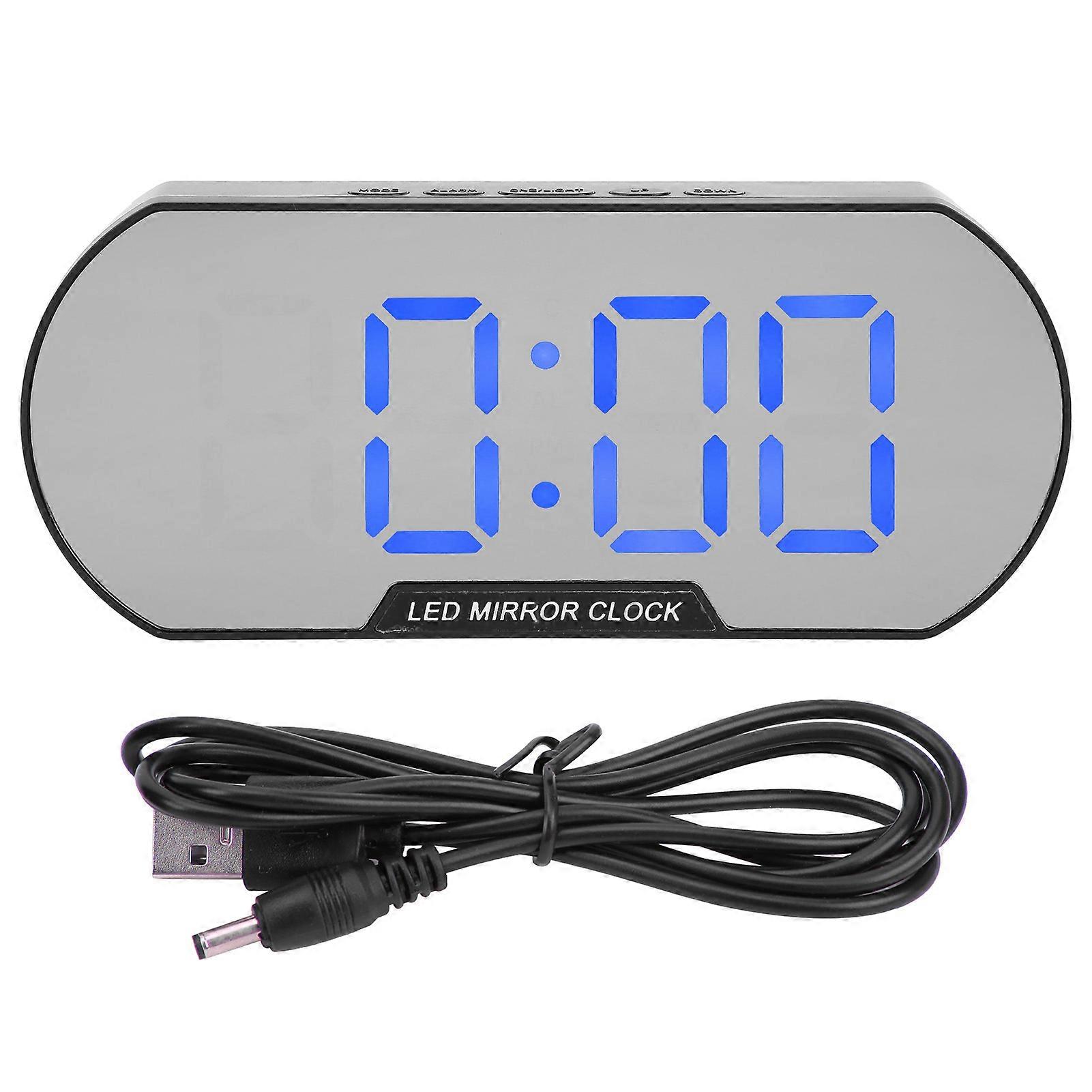 Alarm Clock LED Digital Display Makeup Mirror USB Battery Clock for Children Elderly Bedroom Office Home SchoolBlue