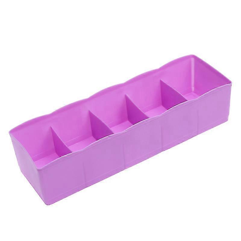 multi-function five grids plastic underwear socks ties separator organizer case desk drawer closet organizer storage box (purple)