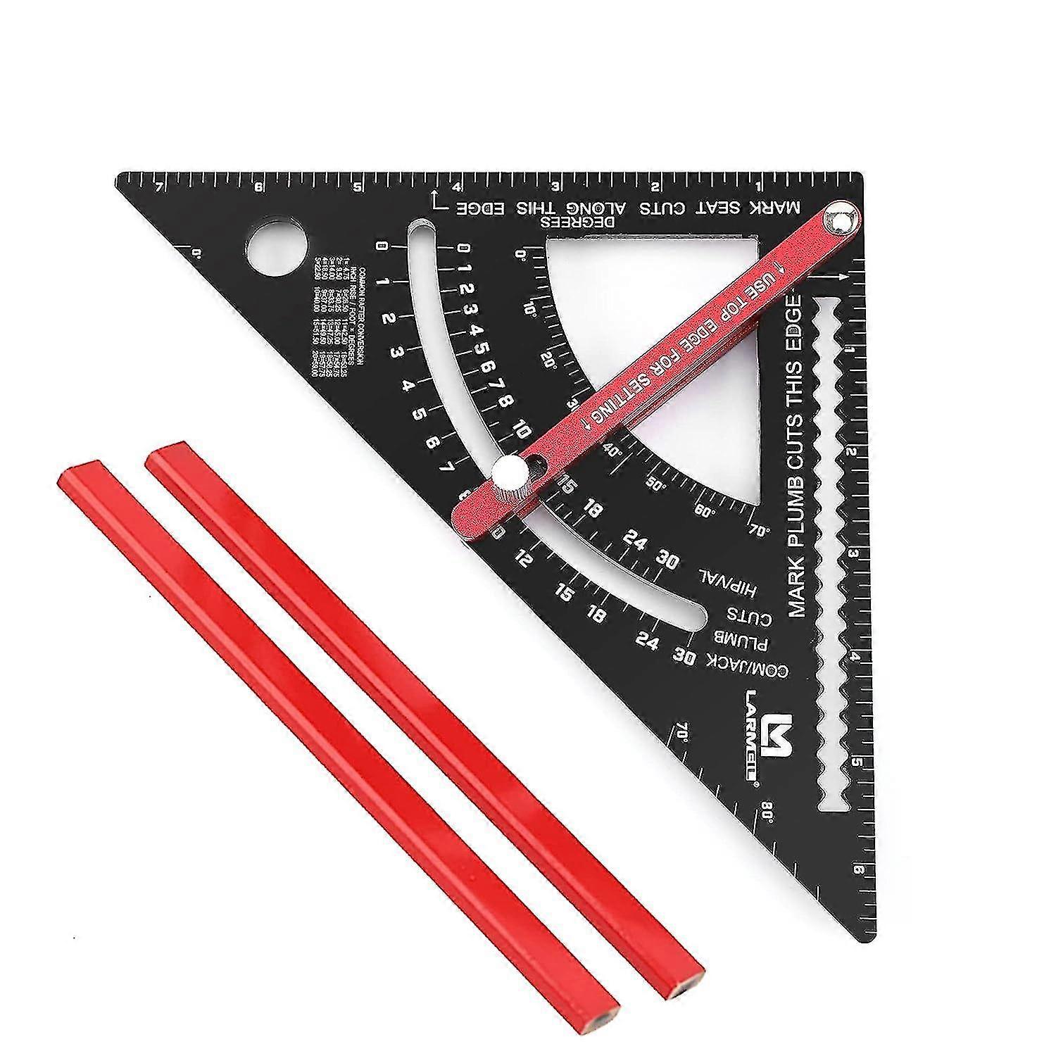 Carpenter Square, 7 Inch Woodworking Tools Framing Square, Carpenter Tools And 2 Pencils Combination Square, Adjustable Angle Triangle Ruler, Metal Ra
