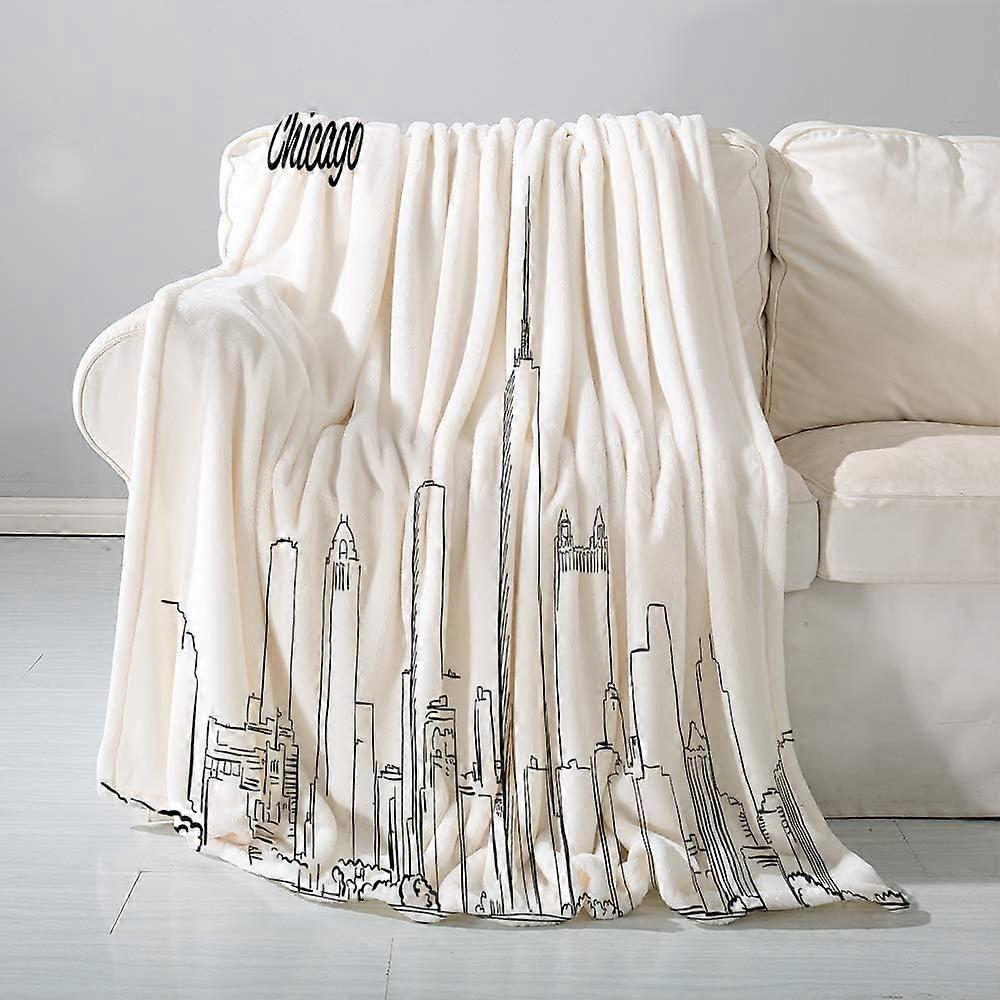 flannel Blanket Sofa ThrowChicago Skyline,Hand Drawn City Silhouette Downtown Free Hand Sketch of Panoramic- Versatile Blanket Fluffy Soft Throw for B