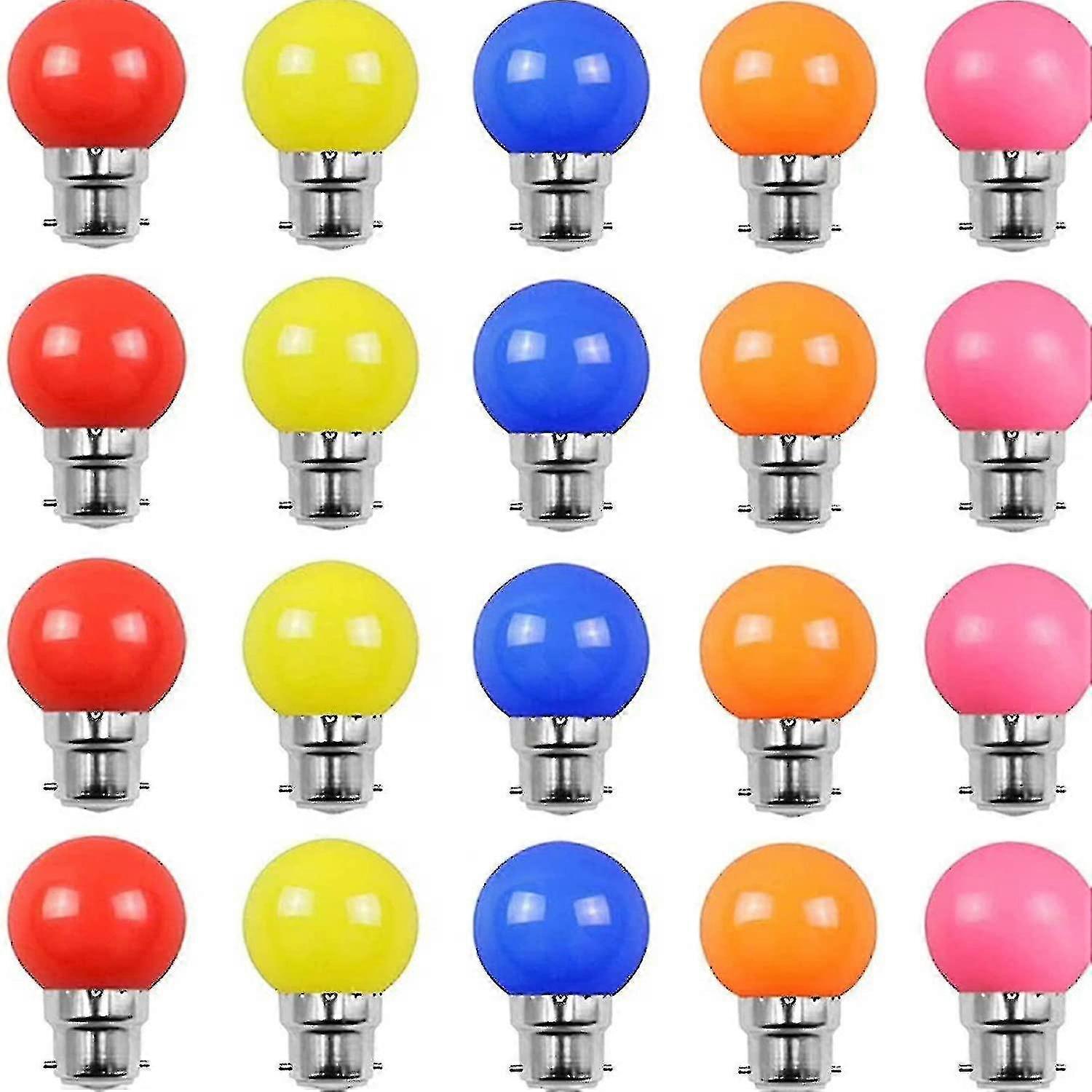 20pack χρωματιστοί λαμπτήρες οδήγησε 2w E27 G45 λαμπτήρες φωτισμού, οδήγησε έγχρωμη λάμπα γκολφ, μικτά χρώματα κόκκινο πράσινο μπλε ροζ κίτρινο