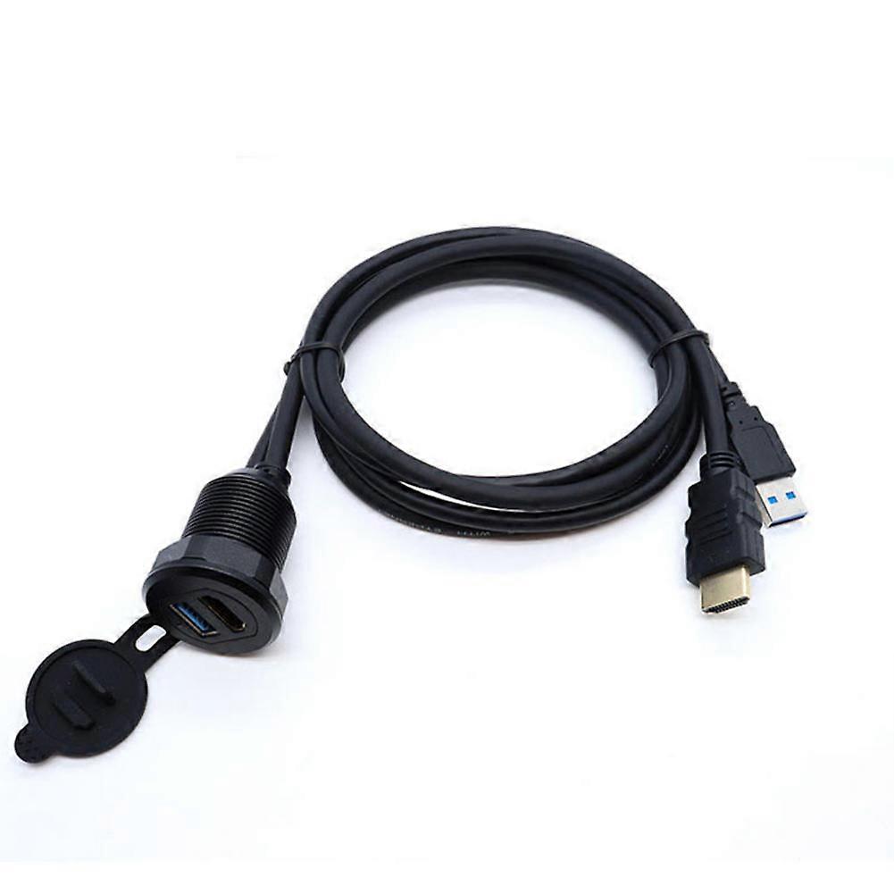 USB 3.0 & HDMI-compatible Car Flush Mount Cable Dashboard Panel Cable with LED Indicator for Boat