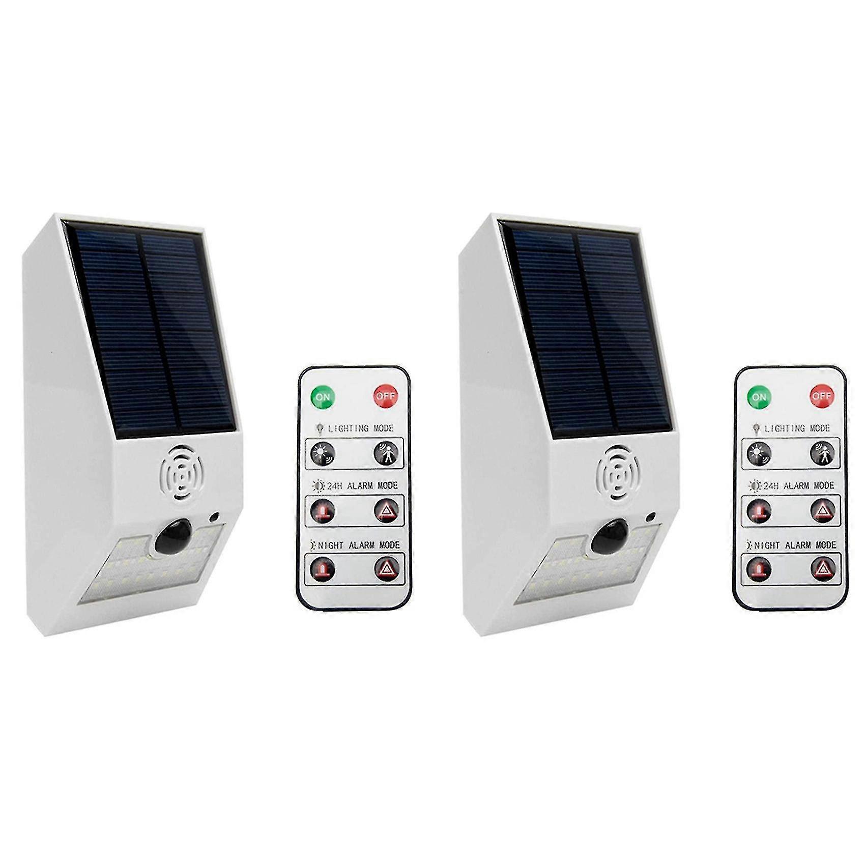2x Solar Alarm Light, Solar Strobe Light With Motion Detector Solar Alarm Light, With Remote Contro