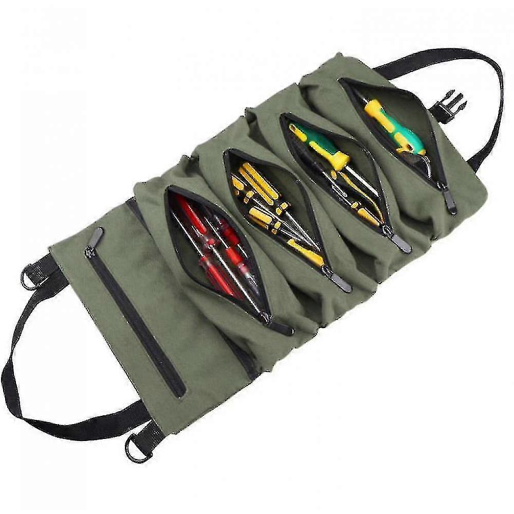 multi-purpose Tool Roll Up Bag, Canvas Tool Organizer Bucket(green)