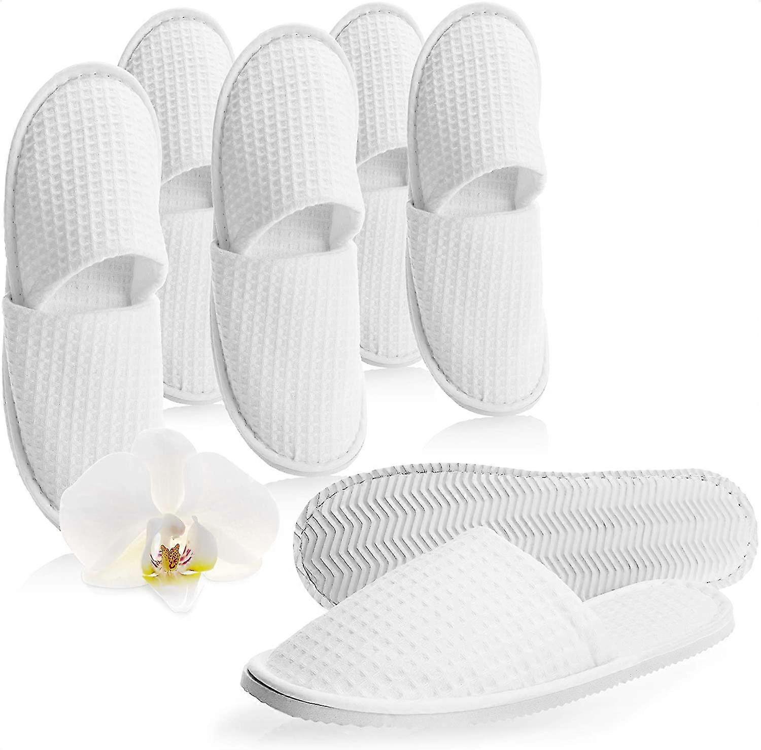 6x Terry Slippers, Size 42/43, Waffle Pattern - Closed Hotel Slippers White - Guest Slippers