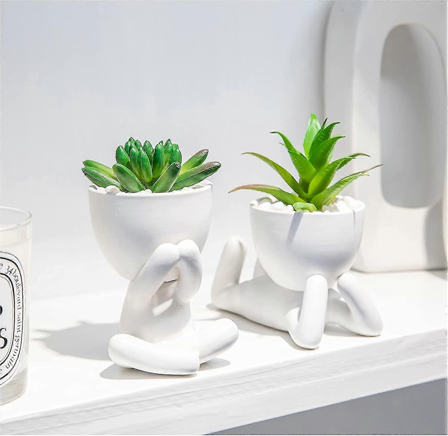 2pcs a forma umana piante artificiali in vaso decorazioni per ufficio per donne e uomini, piccole piante finte Decor per camera da letto e bagno, simpatica scrivania succulenta
