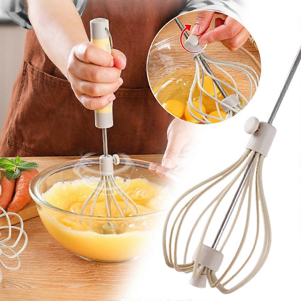 Stainless Steel Semi-Automatic Whisk, Egg Whisk Hand Push Mixer Stirrer Rotary Whisk Blender for Whisking, Beating & Stirring