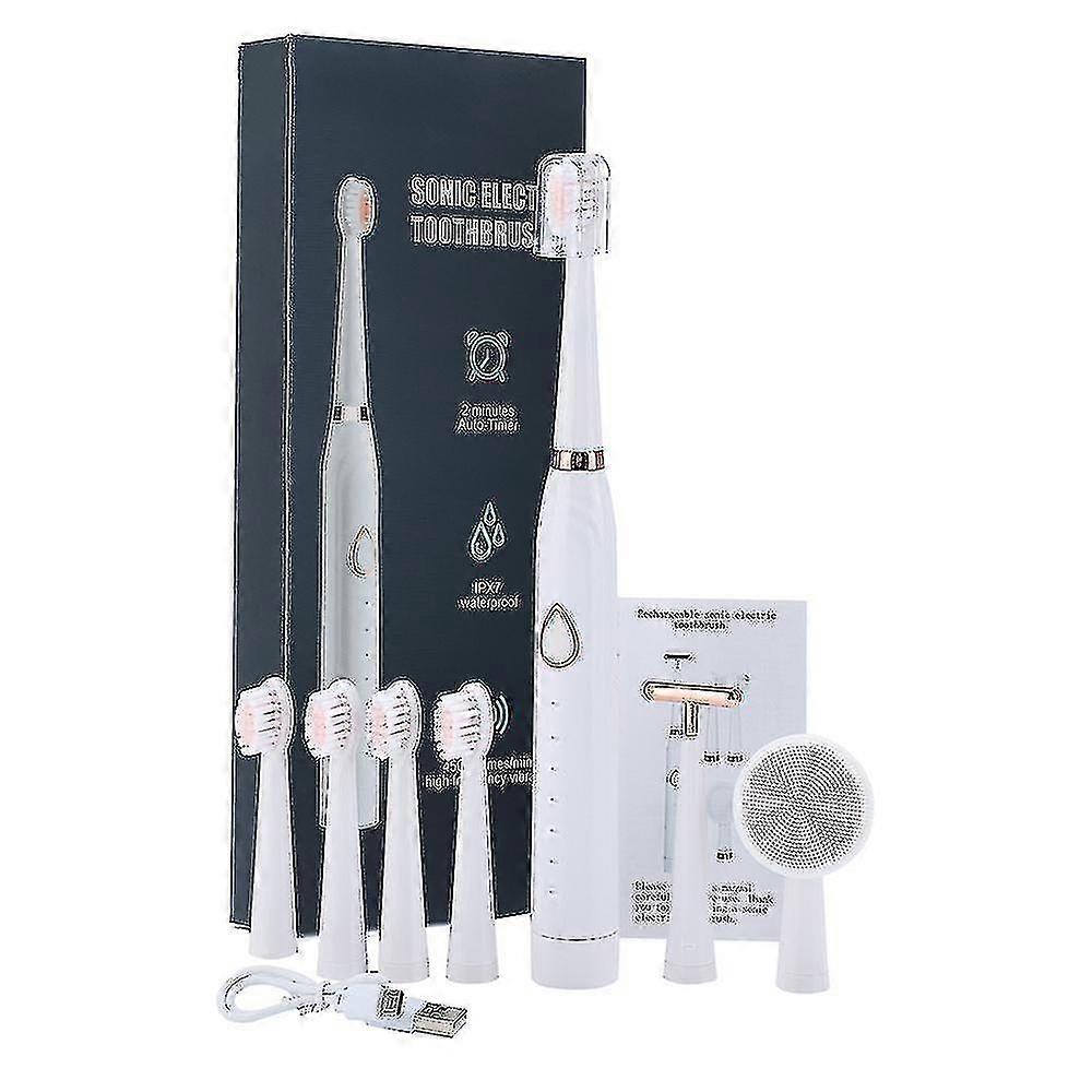 Ηλεκτρική οδοντόβουρτσα με πολυλειτουργική δονούμενη βούρτσα καθαρισμού προσώπου Usb επαναφορτιζόμενη μαλακή τρίχα λευκή