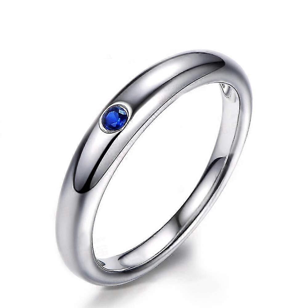 Simple Smooth Blue Crystal Zircon Girls' Ring Plated Platinum Ring. Practical And Popular