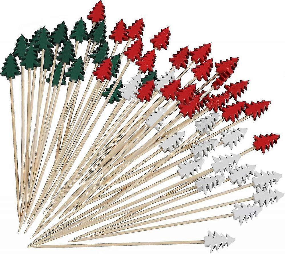 100 Christmas Tree Shape Cocktail Picks, Cocktail Picks Sandwich Fruit Sticks Pearl Toothpicks Decor