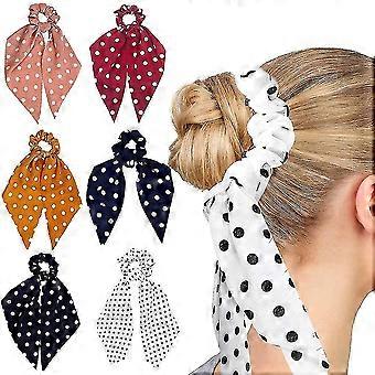 6 stuks sjaal haarbanden, satijn Bowknot haar sjaal scrunchies elastische haarband polka dot scrunchy ties