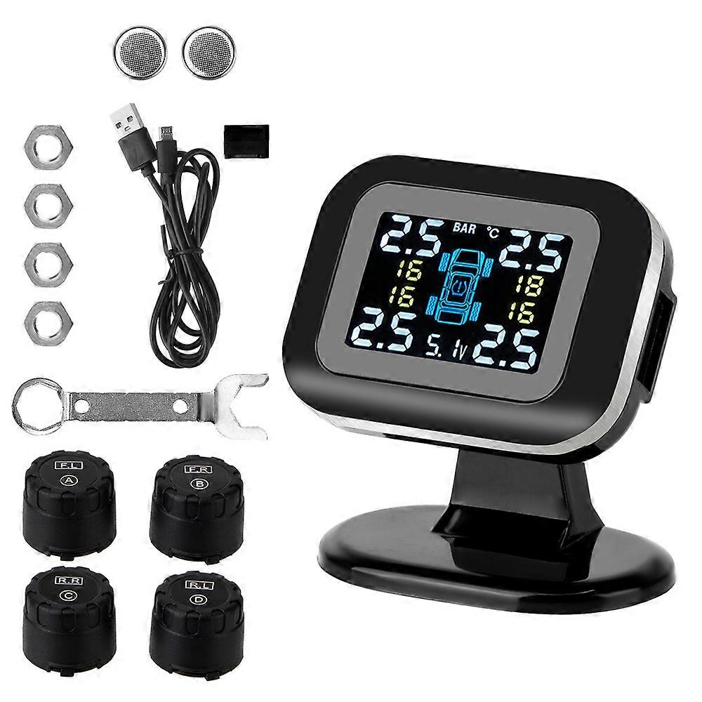 Auto Security Alarm Systems LCD Display Mini Car Tire Pressure Monitoring System USB TPMS