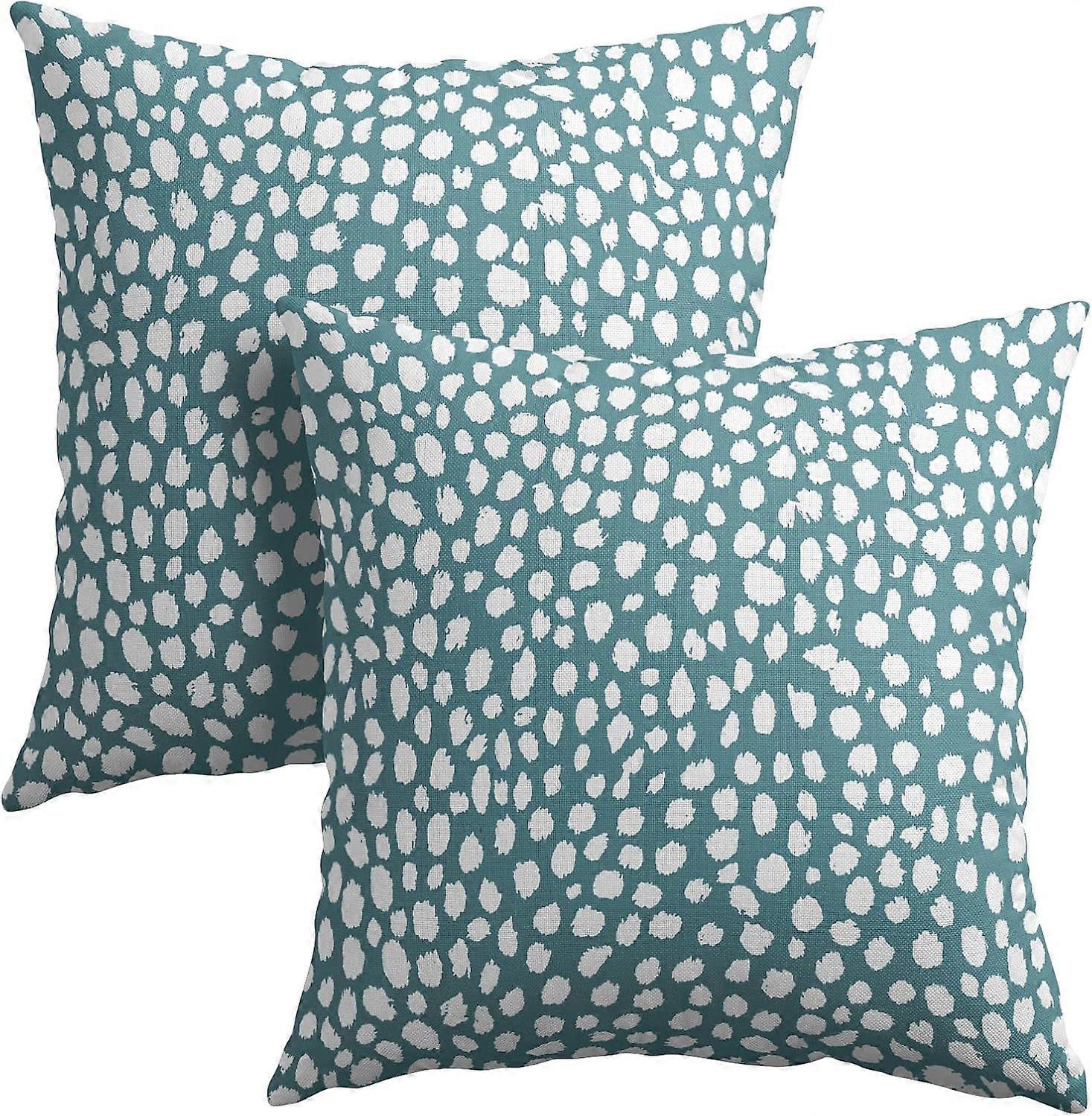 Capas de Almofada Aqua Cream Dots 18x18 Polegadas Boho Design Polka Dot Conjunto de 2 Capas de Almofada Moderna Moderna Estampa Almofada de Linho de Algodão Cove