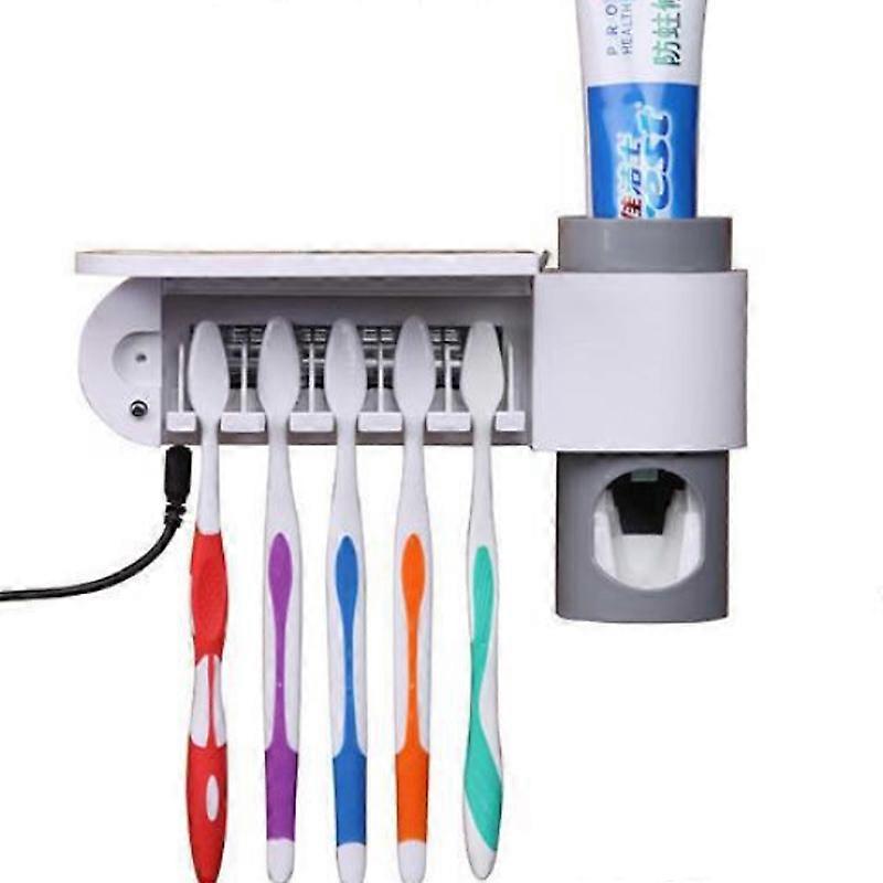 Light Sterilizer Toothbrush Holder Wall Mount Automatic Toothpaste Dispenser