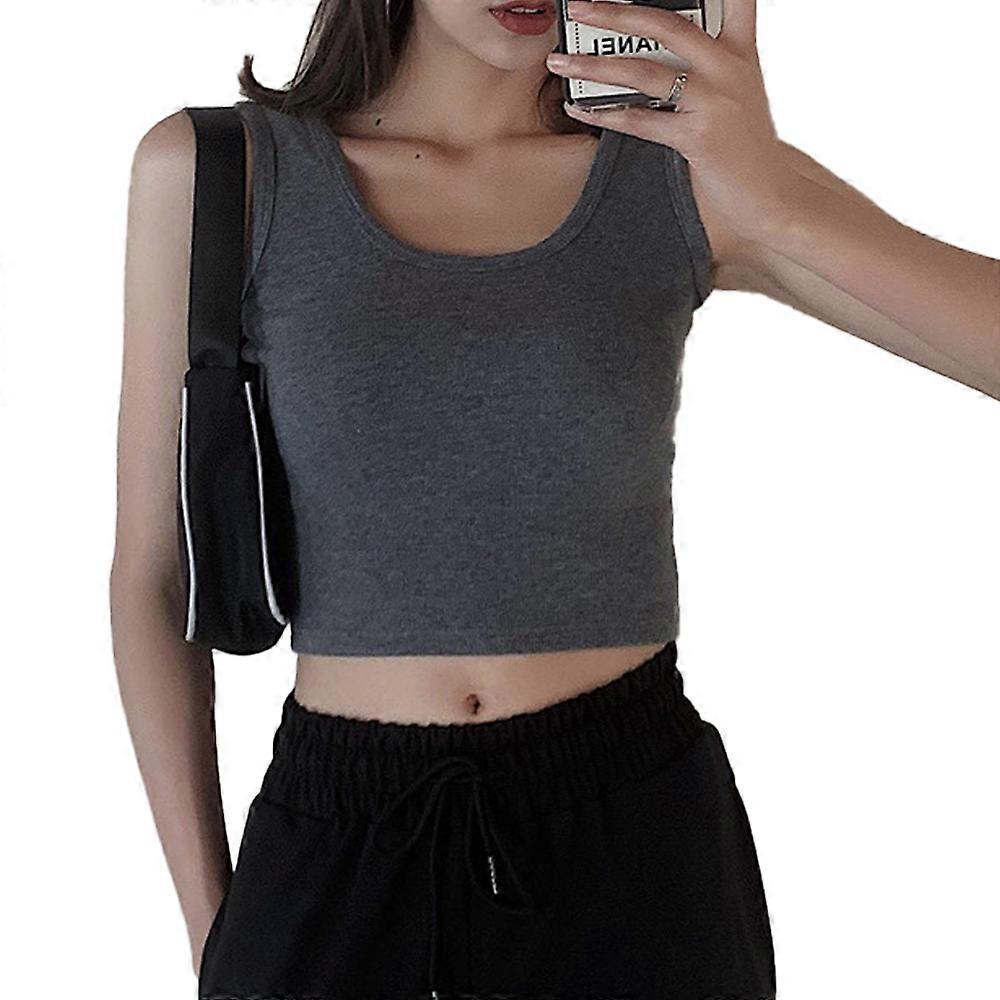 Kvinners ermeløse skjorte side Ruched Scoop Neck Basic Crop Tank Top