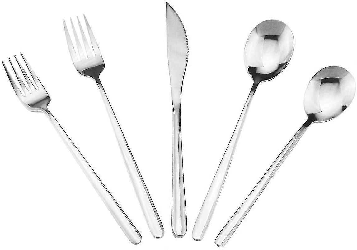 Silver Silverware Set, 5-piece 304 Stainless Steel Flatware Cutlery Set
