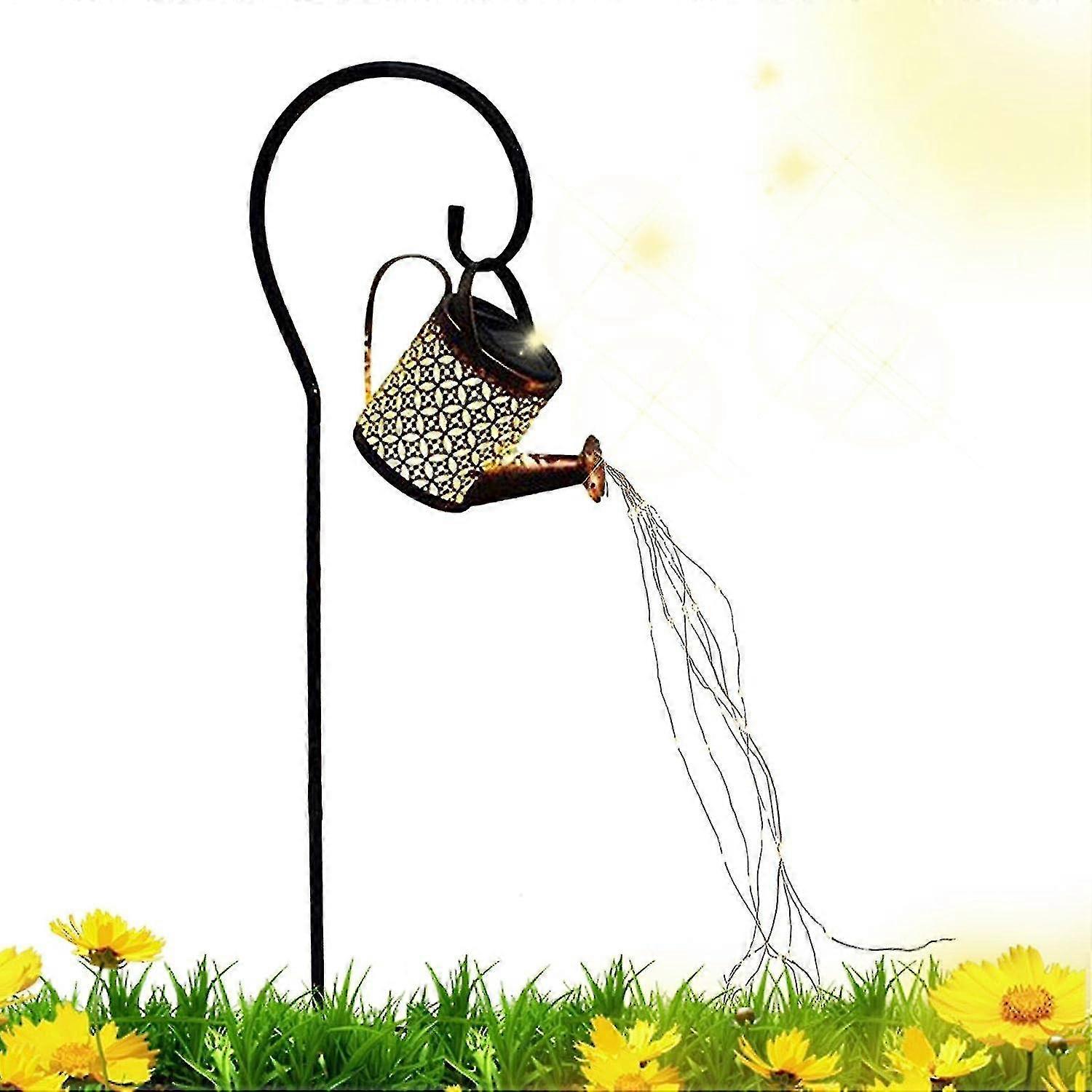 Outdoor Hanging Kettle Light With Hook - Lighted Watering Can With Stand | Waterproof Light Strings With Bracket, Metal Hanging Solar Lantern Decorati