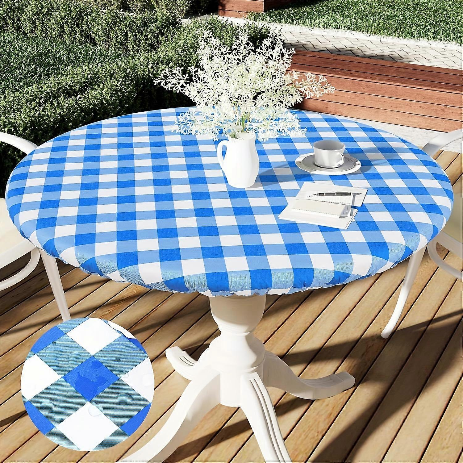 1pc, Round Vinyl Tablecloth, Elastic Edge And Flannel Backing Vinyl Table Cloth, Waterproof And Wipeable Tablecover, Suitable For Indoor And Outdoor T
