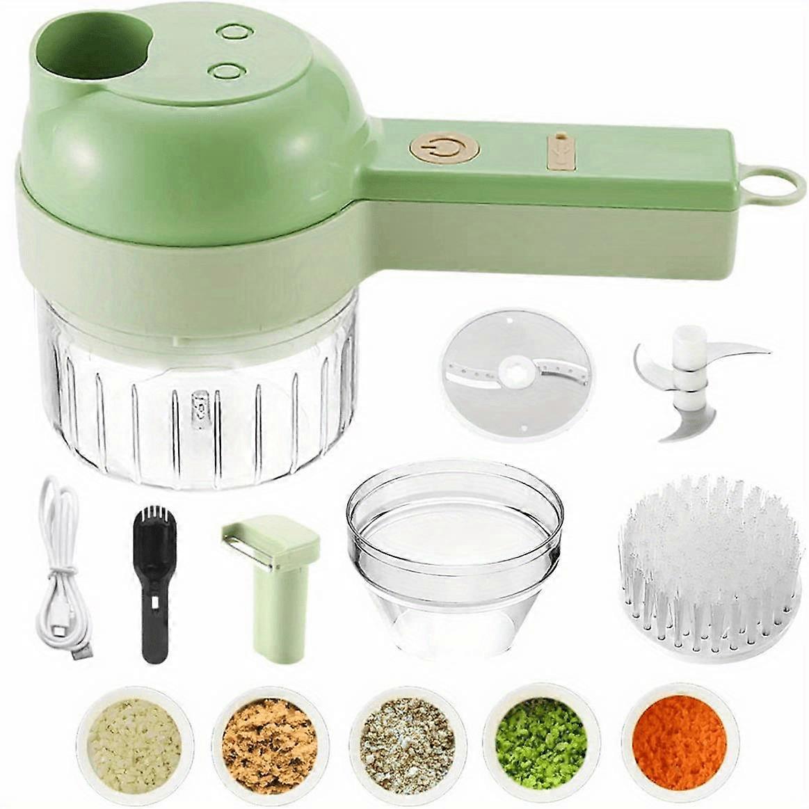 1pc 4 In 1 Vegetable Chopper, Handheld Electric Vegetable Cutter Set, Portable Wireless Garlic Mud Masher, Garlic Press And Slicer Set, Multifunctiona