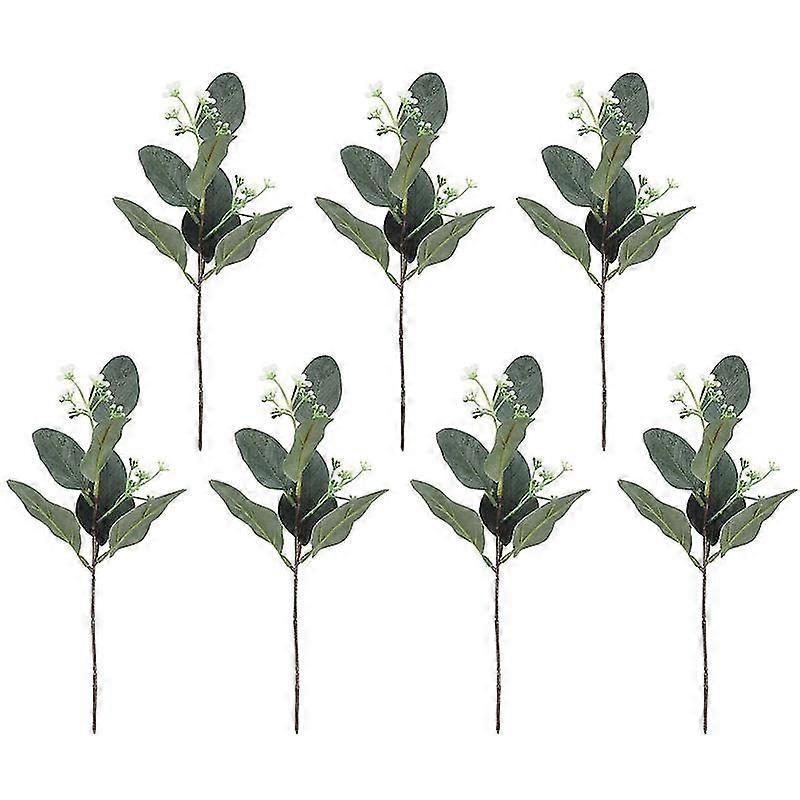 7Pcs Artificial Eucalyptus Leaves Branch with Stem Realistic Reusable Faux Green Plants Greenery Hom