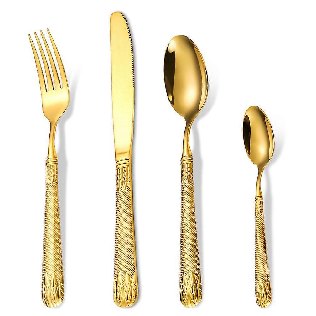 4pcs Cutlery Set Tableware Tableware Fork Knife Spoons Gold Stainless Steel