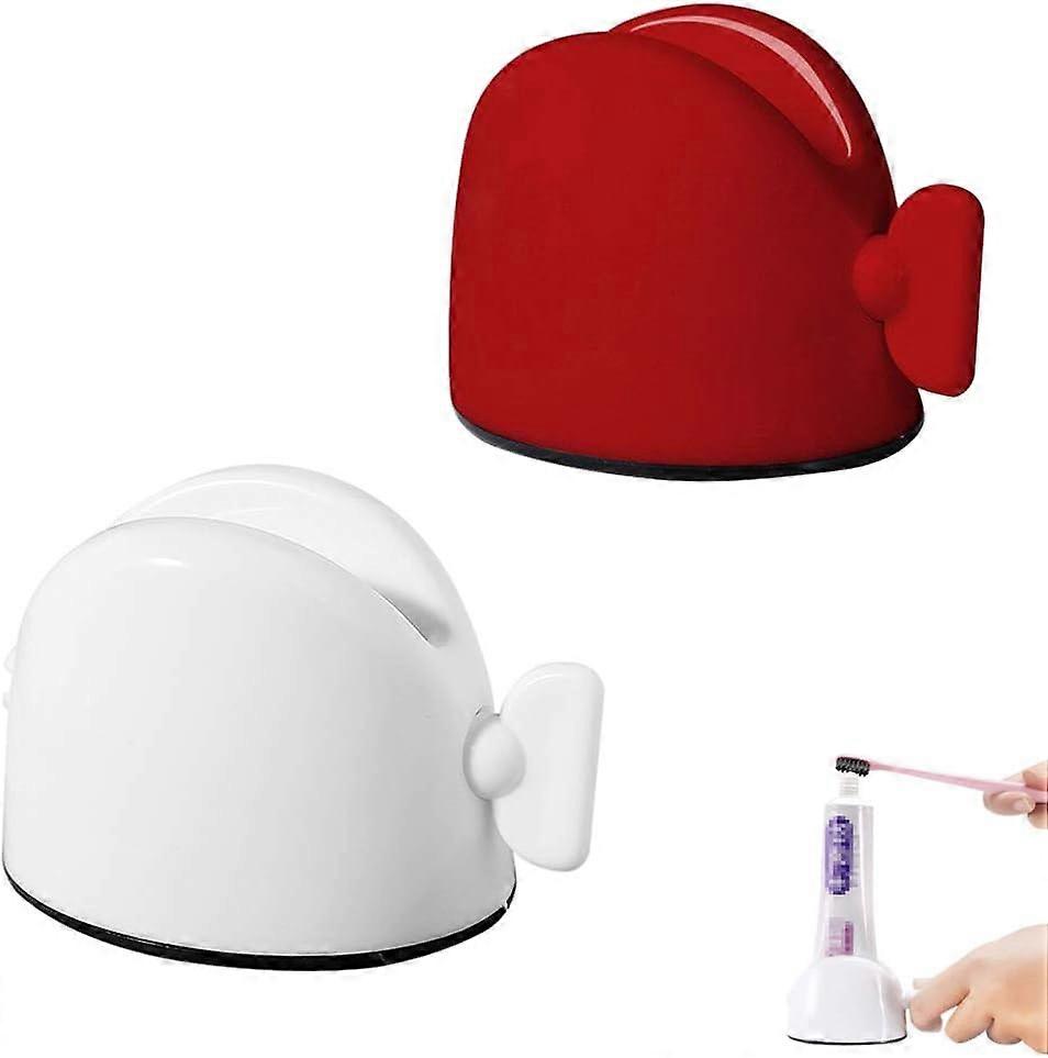 (White, Red)2 Pieces Squeezers, Toothpaste Dispenser Tube, Creative Rotate PP Plastic Lazy Toothpaste Squeezer for Toothpaste, Facial Cleanser, Hand C
