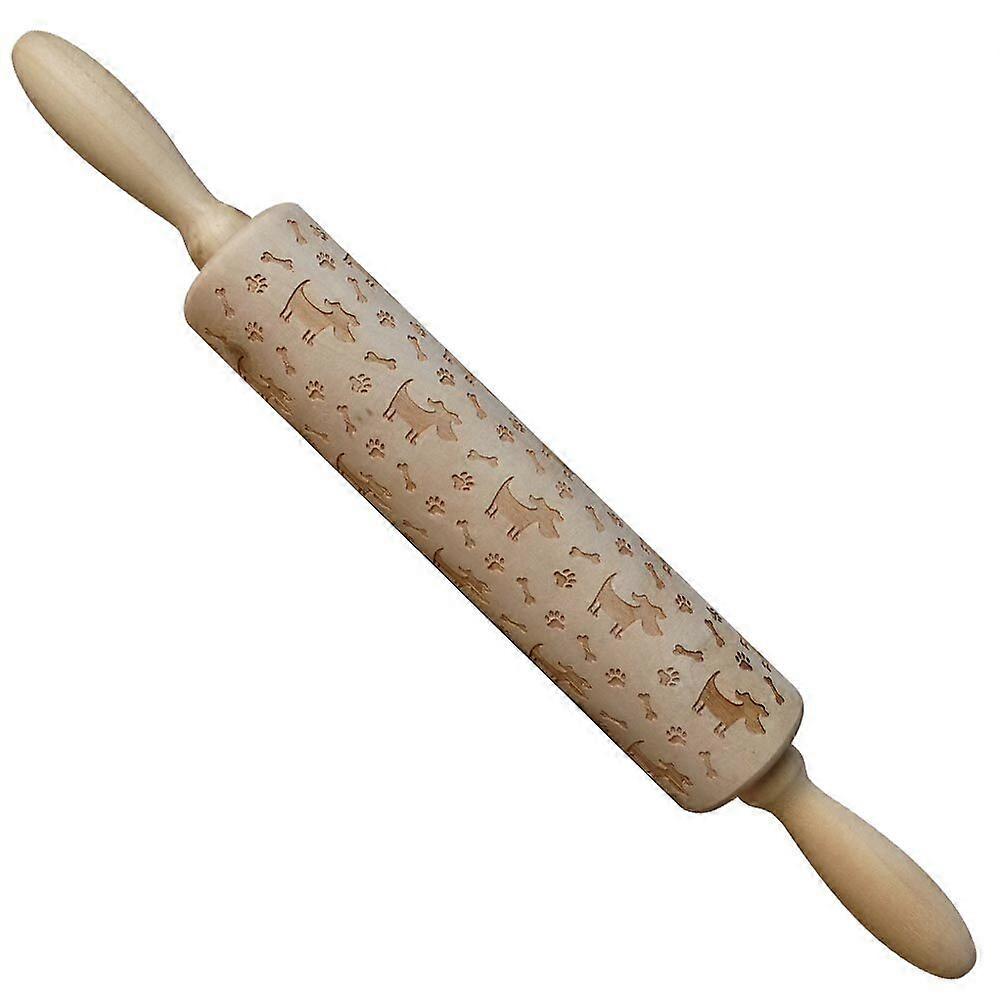 Wooden Rolling Pin Beautiful Printing Rolling Pin for Home Store Baking (Dog and Bone Pattern)