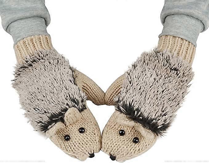 Double Layer Winter Thicken Warm Knit Vantar Cartoon Hedgehog Handskar