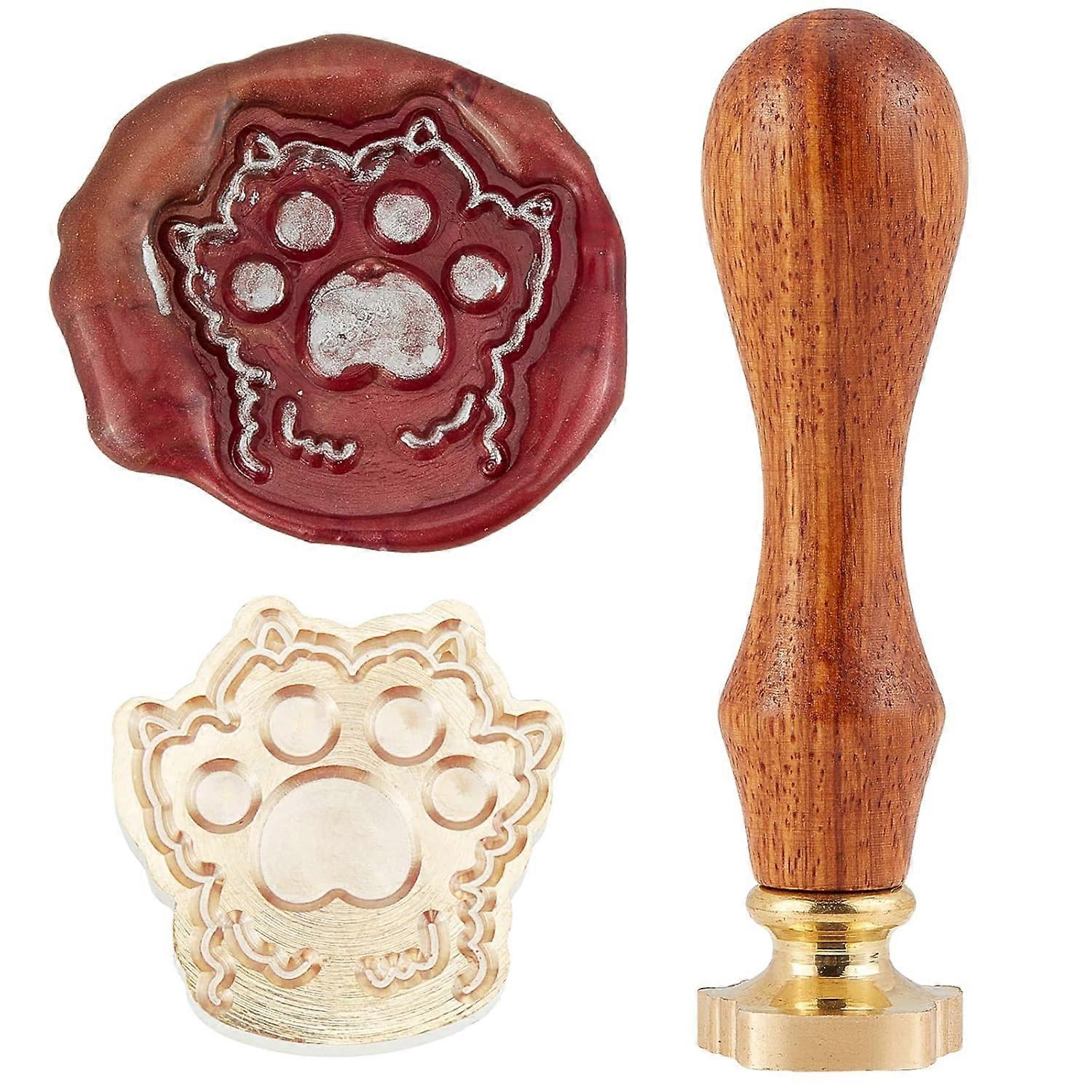 Wax Seal Stamp Cat Paw Vintage Sealing Wax Stamps Removable Brass Head Sealing Stamp with Wooden Handle for Christmas Wedding Invitations Xmas Thanksg