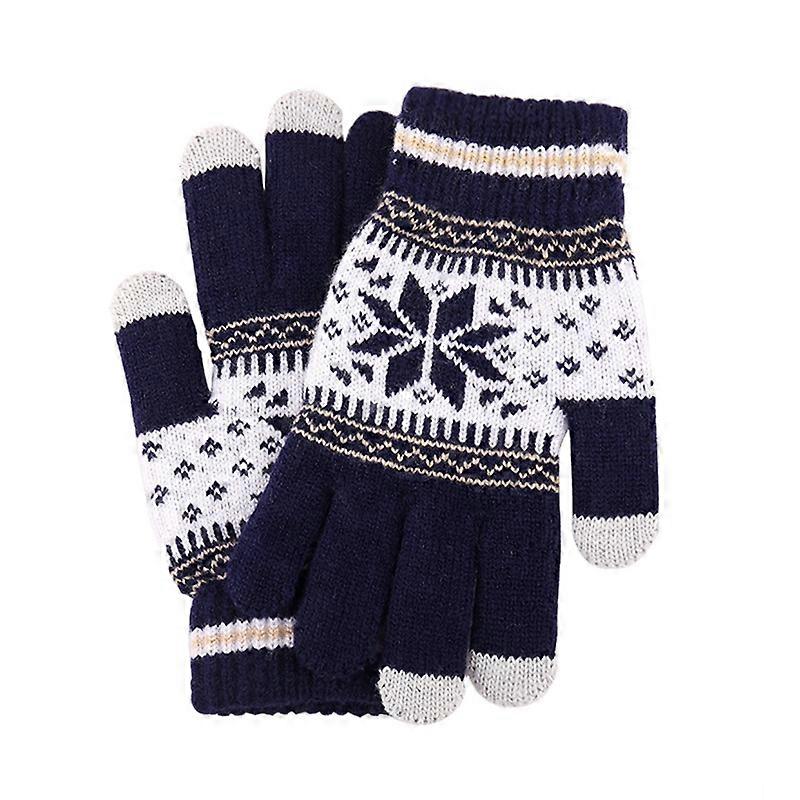 1 Pair Cycling Gloves Three Fingers Touch Screen Sensitive Polyester Snowflake Pattern Gloves for Winter