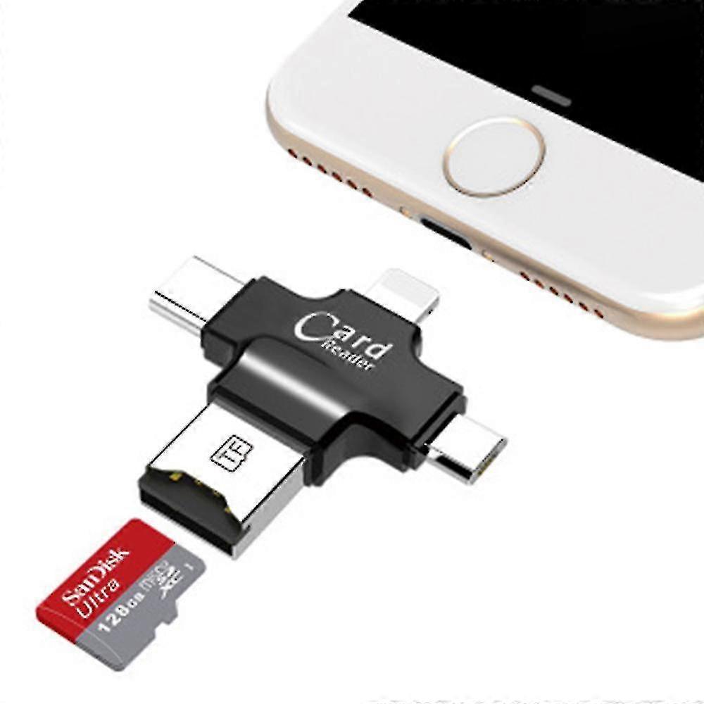 In 1 Tf Micro Sd Card Adapter External Storage Memory Expansion Assistant With Type-c, Micro Usb, Usb 2.0-black