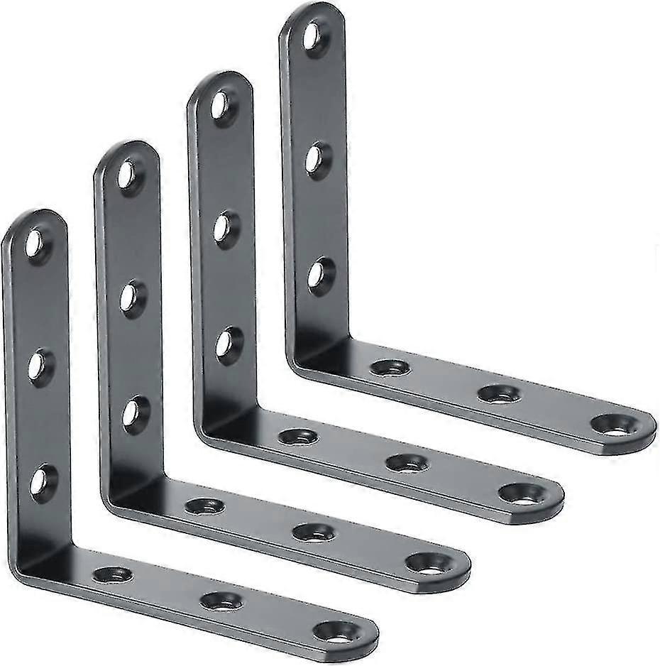 Wall Mount Shelf Brackets Metal Stamped Console Corner Bracket For Hanging Shelf, 80mm X 80mm, Stainless Steel Matt Black Finish, 4pcs, Ejm80b-4p