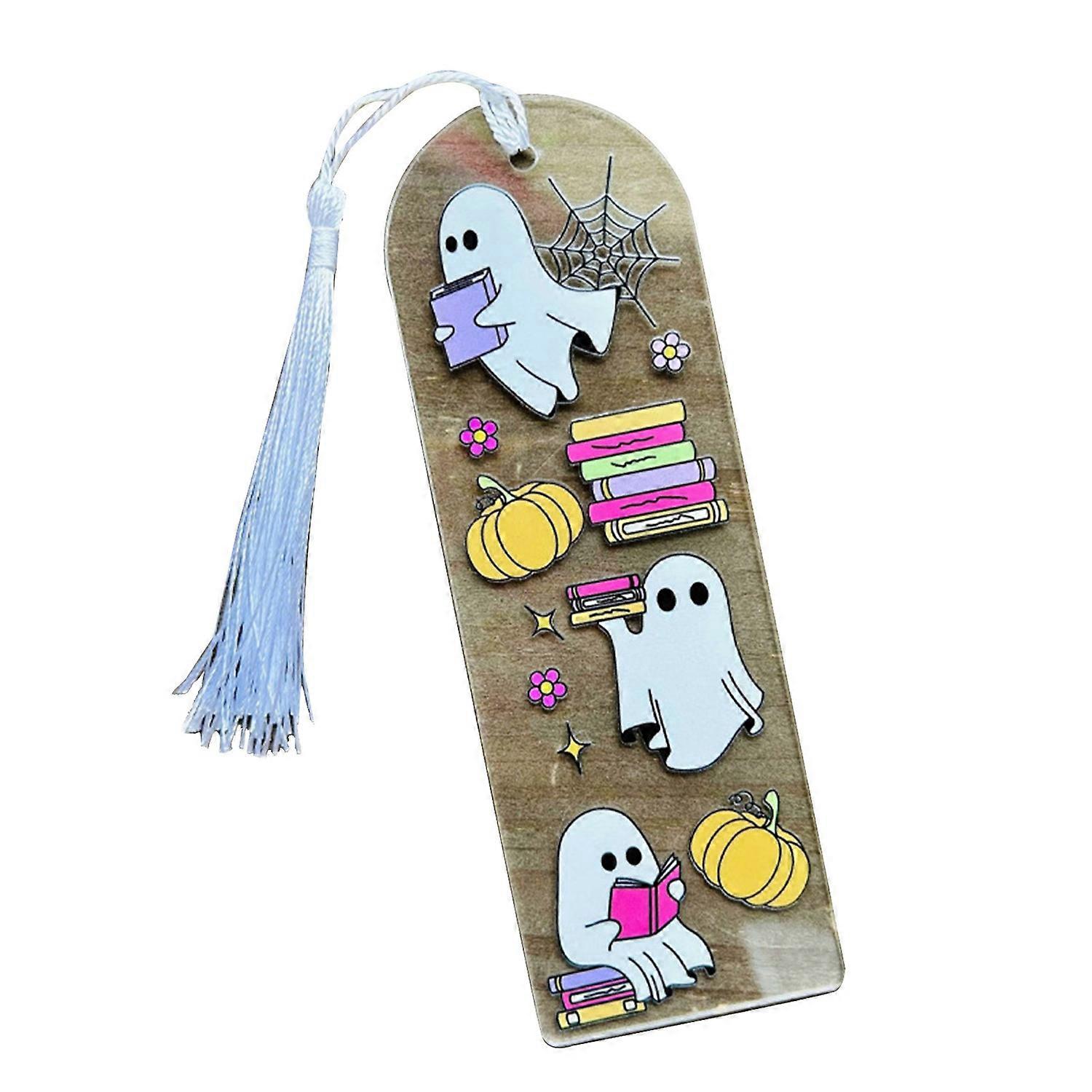 Halloween Bookmark Ghost Pumpkin Flower Pattern Spooky Graphics Acrylic Pressed Bookmarks with