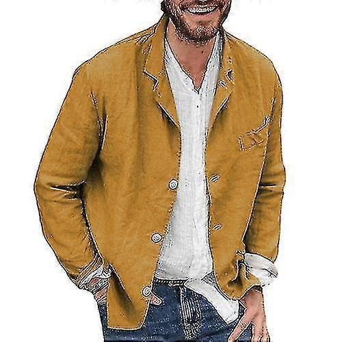 Menn Casual Bomull Lin Blazer Jakker Button Jacket Sportsfrakker