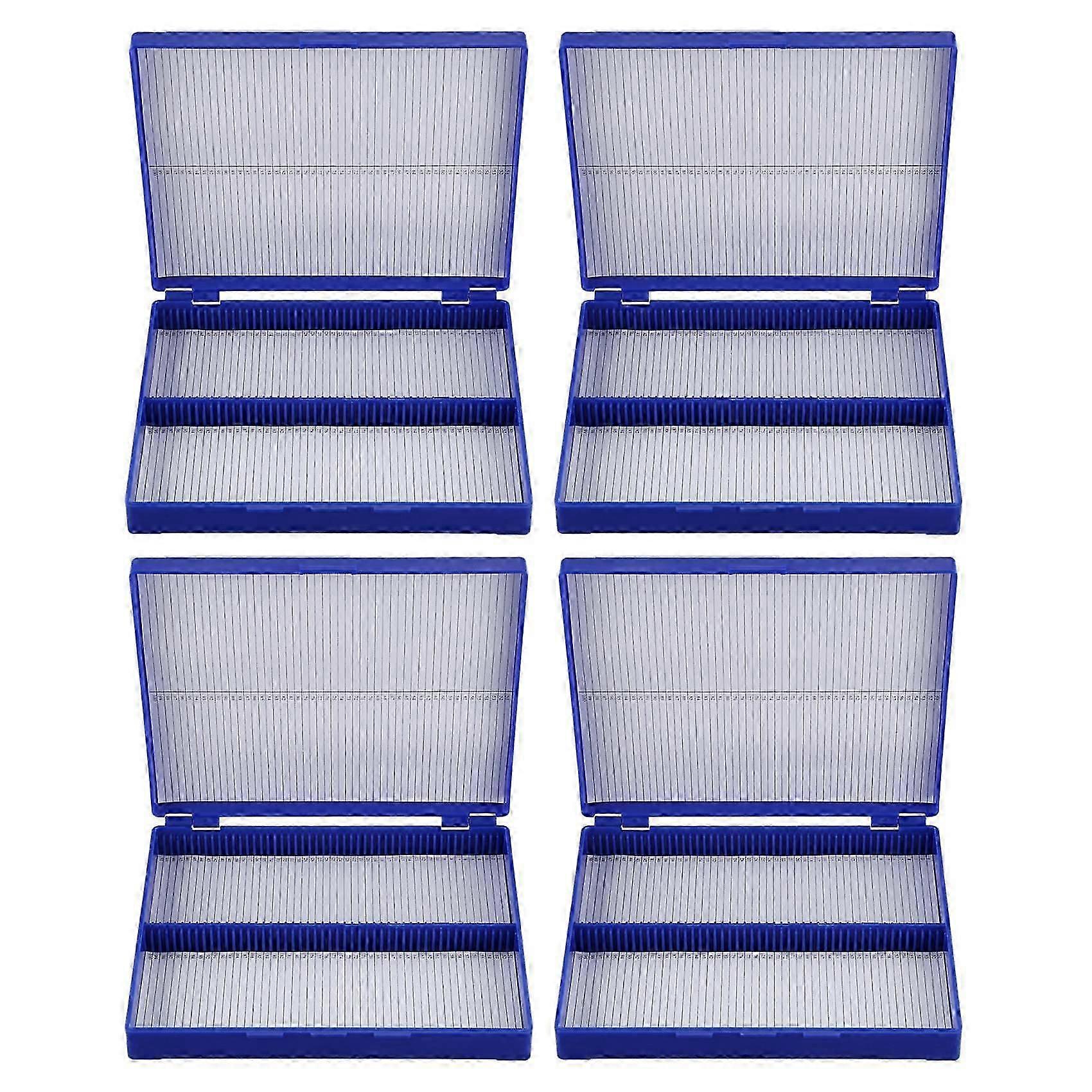 4X Royal Blue Plastic Rectangle Hold 100 Microslide Slide Microscope BoX